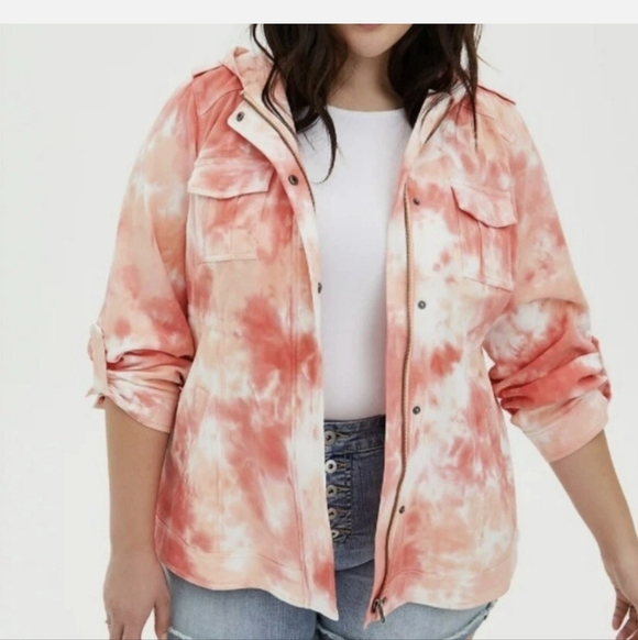 torrid Jackets & Blazers - TORRID Tie Dye Pink Twill Hooded Jacket - 3XL